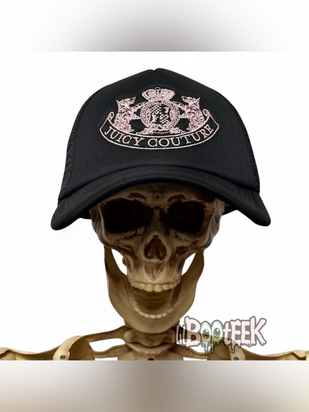Juicy Couture Black Adjustable Snapback Trucker Hat Pink Embroidered NEW Y2K